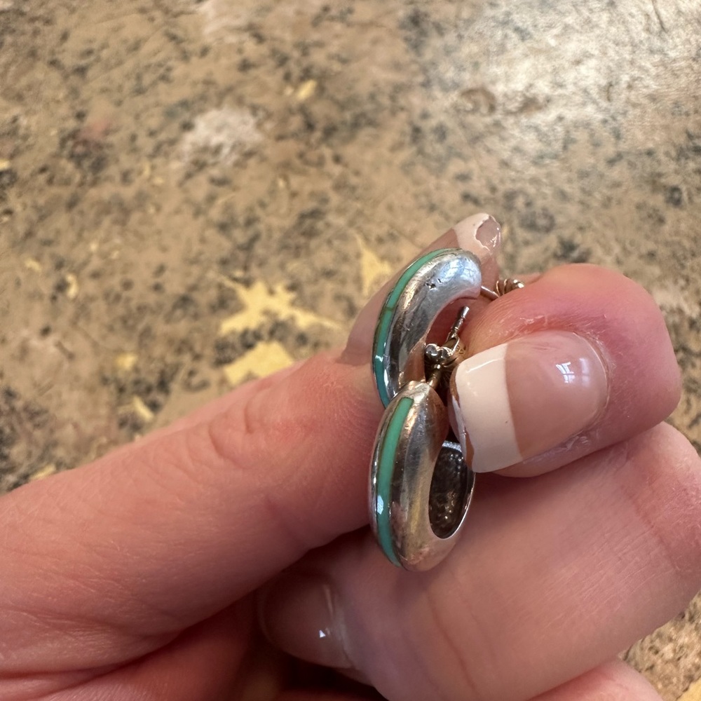 Sterling silver and turquoise hoop earrings - these are beautiful - Picture 3 of 5